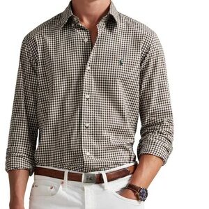 Polo Ralph Lauren Classic Fit Gingham Button-Down Shirt - Brown/Cream Mens Large